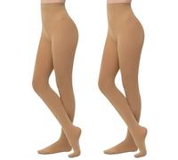 MANZI 2 Pairs Women’s Transition Ballet Stocking Tights Convertible Dance Performance Tights for Women Suntan S-M