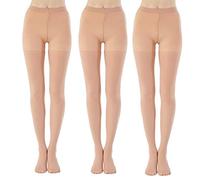 MANZI 3 Pairs Womens Girls Basic Convertible Transition Ballet Dance Tights 40 Denier(Natural Nude,Adult XL)