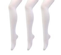 MANZI 3 Pairs Womens Girls Basic Convertible Transition Ballet Dance Tights 40 Denier, White, XXL