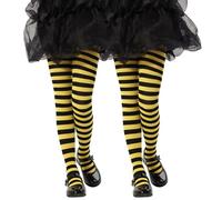 MANZI Children's Striped Tights Opaque Striped Pattern Casual Pantyhose For 2-10 Years,Black/Yellow,8-10 Years