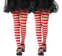 MANZI Children's Striped Tights Opaque Striped Pattern Casual Pantyhose For 2-10 Years,Red/White,6-8 Years