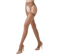 MANZI Crotchless Tights Women Suspender Stockings Sheer Garter Pantyhose 30D Brown M-L