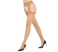 MANZI Crotchless Tights Women Suspender Stockings Sheer Garter Pantyhose 30D Natural Nude XL-XXL