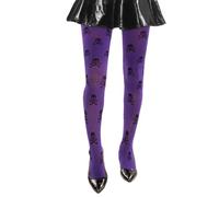 MANZI Halloween Tights for Women High Waist Purple Skull Horror Print Pantyhose 40D