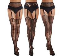 MANZI Halloween Tights Suspender Black Fishnet Spider Broken Hole Back Strap Stockings Women Costume
