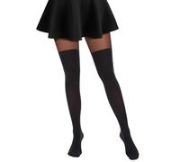 MANZI Mock Hold Ups Tights Plain Thigh High Look Stockings Suspender Black Tights