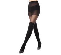 MANZI Mock Suspender Stripe Stocking Tights Black Thigh High Pantyhose Tights for Women S-M
