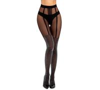 MANZI Mock Suspender Tights Plain Metallic Silver Sparkle Mock Hold Ups Tights