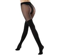 MANZI Mock Suspender Tights Plain Metallic Sparkle Mock Hold Ups Heart Patterned