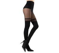 MANZI Mock Suspender Tights Plain Metallic Sparkle Mock Hold Ups Stripped Patterned