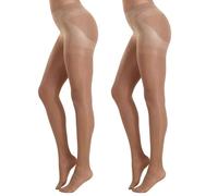 MANZI Tummy Control Top Pantyhose for Women Sheer Black Tights with Reinforced Toe High Waist Tights 40D Brown M