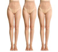 MANZI Ultra Sheer Open Toe Tights Matt Toeless Pantyhouse for Women 10D 3 Pairs Natural XL