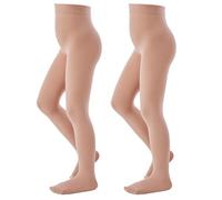 MANZI Ultra Soft Girls Dance Footed Tights for Ballet School Daily 2 Pairs | Stretch, non-slip & opaque dance tights for girls. Stay-put waistband, reinforced toes.