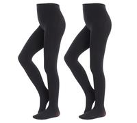MANZI Ultra Soft Girls Dance Footed Tights for Ballet School Daily 2 Pairs | Stretch, non-slip & opaque dance tights for girls. Stay-put waistband, reinforced toes.