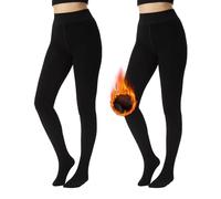 MANZI Women Fleece Tights for Winter Black Thermal Super Thick Warm Tights(Black,L)
