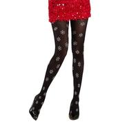 MANZI Women’s Christmas Tights Christmas Silver Snow Patterned Pantyhose 40D Black Holiday Stockings for Xmas Party