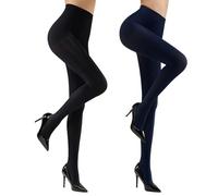 MANZI Women's 2 Pairs Classic Opaque Control-Top Tights with Comfort Stretch 70 Denier,(Black+Navy),M