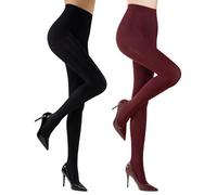 MANZI Women's 2 Pairs Classic Opaque Control-Top Tights with Comfort Stretch 70 Denier,(Black+Port Royale),S