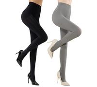 MANZI Women's 2 Pairs Classic Opaque Control-Top Tights with Comfort Stretch 70 Denier,(Black+Steel),L