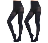 MANZI Women's 2 Pairs Classic Opaque Control-Top Tights with Comfort Stretch 70 Denier(Navy-2 packs,XL)