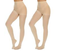 MANZI Women's 2 Pairs Classic Opaque Control-Top Tights with Comfort Stretch 70 Denier,Nude,S