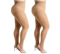MANZI Women's 2 Pairs Plus Size Control Top Ultra-Soft Tights 20 Denier Tan XL
