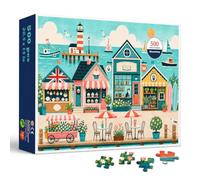 Manzlep Seaside Village Shops 500 Piece Puzzle for Adults & Teens | Precision-cut dust-free pieces, premium blue board, gift-ready 20.5 x 15 in