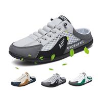 MAOAEAD Men's Backless Sneakers, Men Slip On Mule Sneakers Slippers Casual Breathable Sports Shoes Mesh Mules Summer Backless Trainers (White-Grey,42)