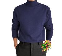 MAOAEAD Men's Cashmere Business Sweater, Basic Turtle Neck Jumpers Comfort Mock Turtleneck Long Sleeve Pullover Tops for Men (Dark Blue,M)