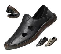 MAOAEAD Men's Closed Toe Flat Fisherman Sandals Leather Breathable Slip-On Soft Sole Casual Shoes for Outdoor Driving Walking (Black,9)