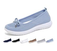 MAOAEAD Women's Breathable Knit Mesh Slip on Loafers - Comfortable Orthopedic Ballet Flats with Bow - Lightweight Low Top Walking Shoes for Women (Light Blue,9)
