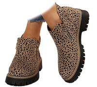 MAOAEAD Women's Leopard Print Ankle Booties, Orthopedic Suede Chunky Heel Chelsea Boots, Comfortable Round-Toe Ankle Boots with Side Zipper (8,Leopard Print)
