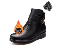 MAOAEAD Women's Metal Buckle Genuine Leather Wool Orthopedic Boots Winter Warm Non-slip Velvet Leather Ankle Boots & Booties (Black Velvet Lined,38)