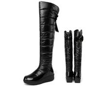 MAOAEAD Women's Warm Waterproof Tall Boots with Bow Accent, Winter Over The Knee Thigh High Snow Boots Fur Thigh High Wedge Booties with Side Zipper (Black,3)