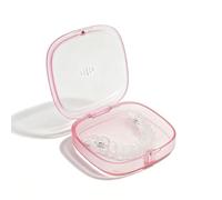 Maobuli Transparent Slim Retainer Case, Small Aligner Box for Travel, Compact Night Guard Container with Vent Holes, Fancy Retainer Holder Compatible with Invisalign(Pink)