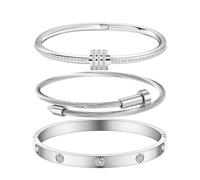 MAOCEN Women's Stainless Steel Bracelet Gold Plated Cuff Bangle With Cube Zircon Hinge Jewelry oval Bangle Witness the Gift of Love, no