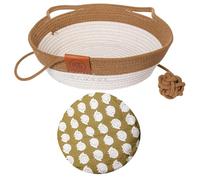 Maodom Cat Basket Bed, Cotton Breathable Pet Bed, Cotton Washable Removable Cushion Weaving Nest for Sleeping Bedside Room Comfortable Resting