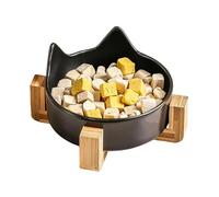 Maodom Ceramic Cat Bowls,Anti-Slip Water Bowl for Pets - Spill-proof Dog Cat Bowls, Cat Feeding Bowl with Wooden Stand, Cute Cat Ear Pet Water Dish for Indoor Cats