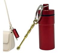 Maodom Pill Holder Keychain - with Metal Spoon Small Box - Key Ring Pocket Pill Case for Men,for Fish Oil Supplements Jewelry Adults Men Women Daily Work Travel Hiking Camping