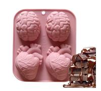 Maodom Silicone Molds for Chocolate - 4-Cavity Handmade 3D Brain Heart Molds for Epoxy Resin,Halloween Party Supplies, Non Stick Craft-Making Tool for Soap Clay Jelly Chocolate Muffin Pudding