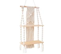 Maodom Wall Hanging Shelf With Rope Tapestry Macrame, Boho Style Floating Wall Mount Shelving, Rustic Floating Shelf Multiple Tiered Shelving Wall Hanging Storage Home Storage Organisation