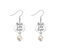 MAOFAED Best Life Ever Earring For Her, Pioneer Gift Baptism Gift, STAINLESS STEEL, abalone