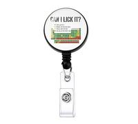MAOFAED Funny Periodic Table Badge Reel, Chemistry Teacher Gift, Nerdy Science ID Holder, Scientist Gift, Can I Lick It