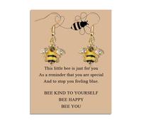 MAOFAED Little Bee Dangle Earring for Her, Bee Happy, Inspiration Gift, Friend Birthday Gift, Wish Gift Idea, Animal Jewelry (beeYou)