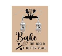 MAOFAED Minimalist Baker Earring Baking Lover Gift Bake The World A Better Place Baker Mom Wife Girlfriend Gift, Stainless Steel, Abalone