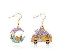 MAOFAED Moon and Van Dangle Earring for Outdoor Lovers, Adventure Awaits Gift, Camper Van Gift, Camping Lover Gifts(van&moon)