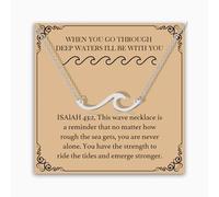 MAOFAED Ocean Wave Necklace for Women, Inspirational Gift,Bible Verse Faith Jewelry, When You Go Through Deep Water