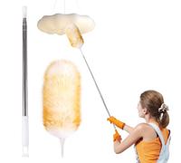 MAOFENG Lambswool Extendable Removable Duster 29-110 Inch Stainless Steel Extension Pole Wool Dusters for Cleaning Ceiling Fans Window Blinds Car Interiors Furniture Dusting,Feather duster