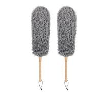 MAOFENG Microfiber Feather Duster 22in Bendable Washable Fibre Head Wooden Handle Grip For Furniture, Car And Louver, Microfiber Duster,Grey 2PCS