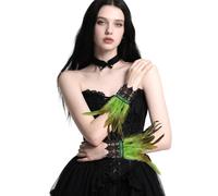 MAOFENG Women‘s Gothic Lace Feather Cuffs Wristband Gloves Swan Wings Wrist Bands Costume Accessories Feather Gloves,Green